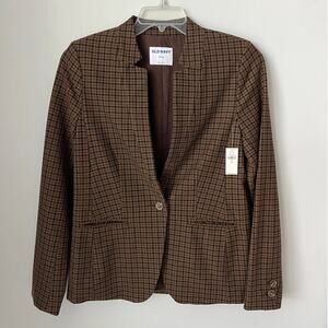 NWT Old Navy Notched Collar Pixie Blazer Houndstooth Brown Academia Small Tall
